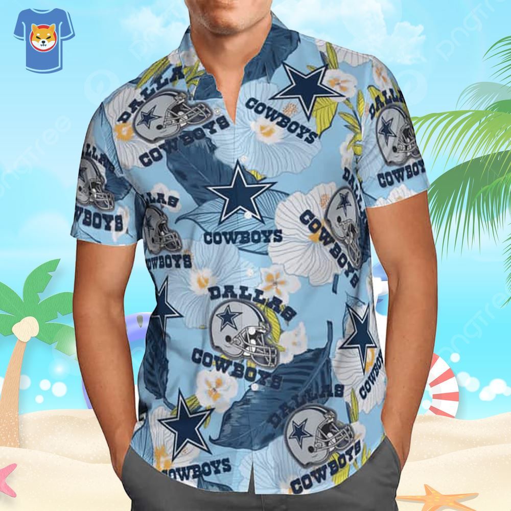 Dallas Cowboys Hawaiian Shirt Football Helmet Tropical Pattern