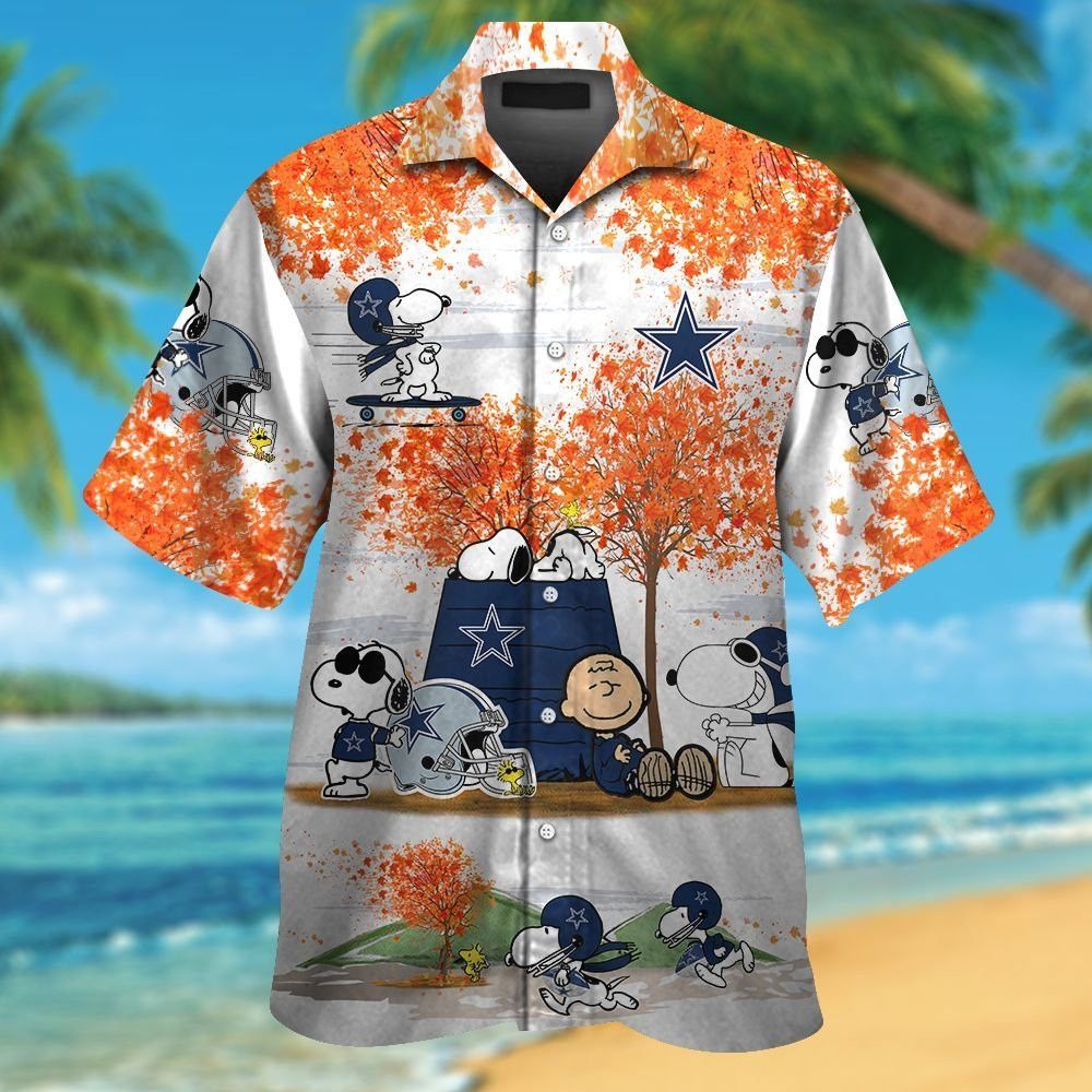 Dallas Cowboys Snoopy Autumn Short Sleeve Button Up Tropical Hawaiian Shirt