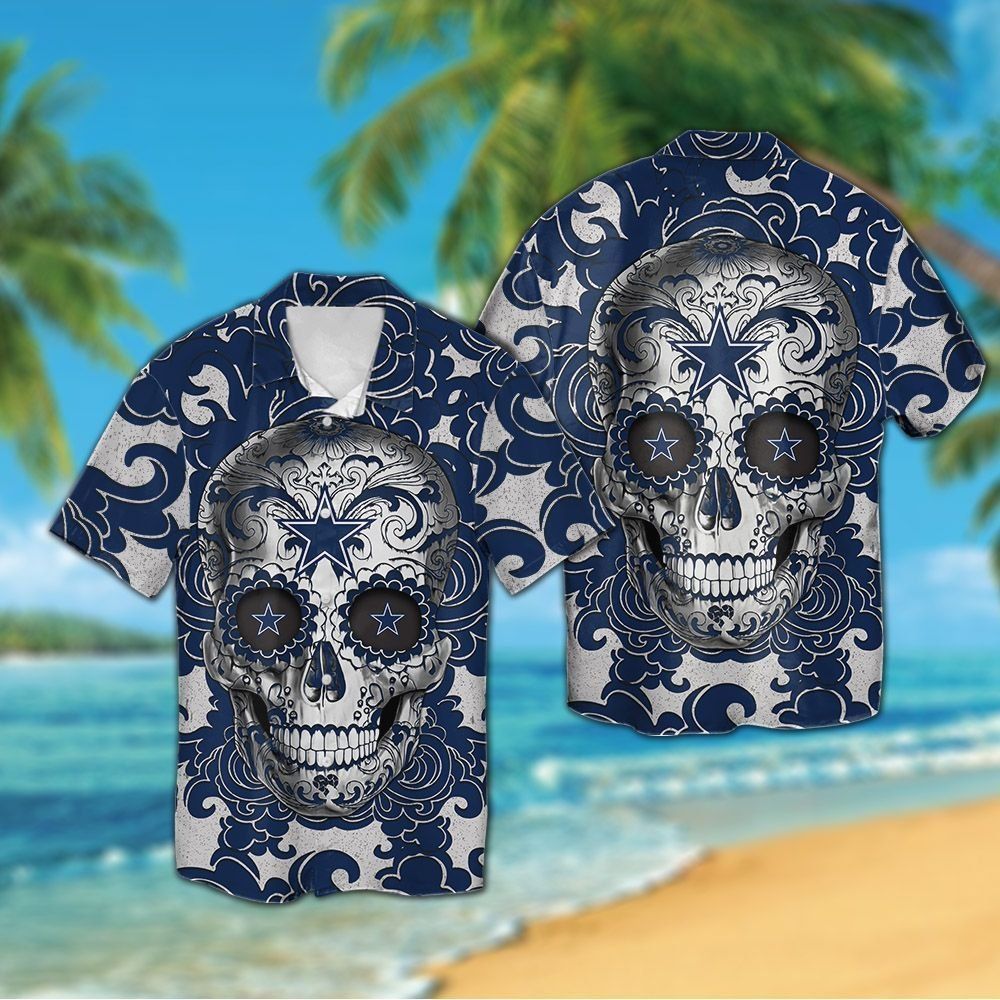 Dallas Cowboys Sugarskull Short Sleeve Button Up Tropical Hawaiian Shirt