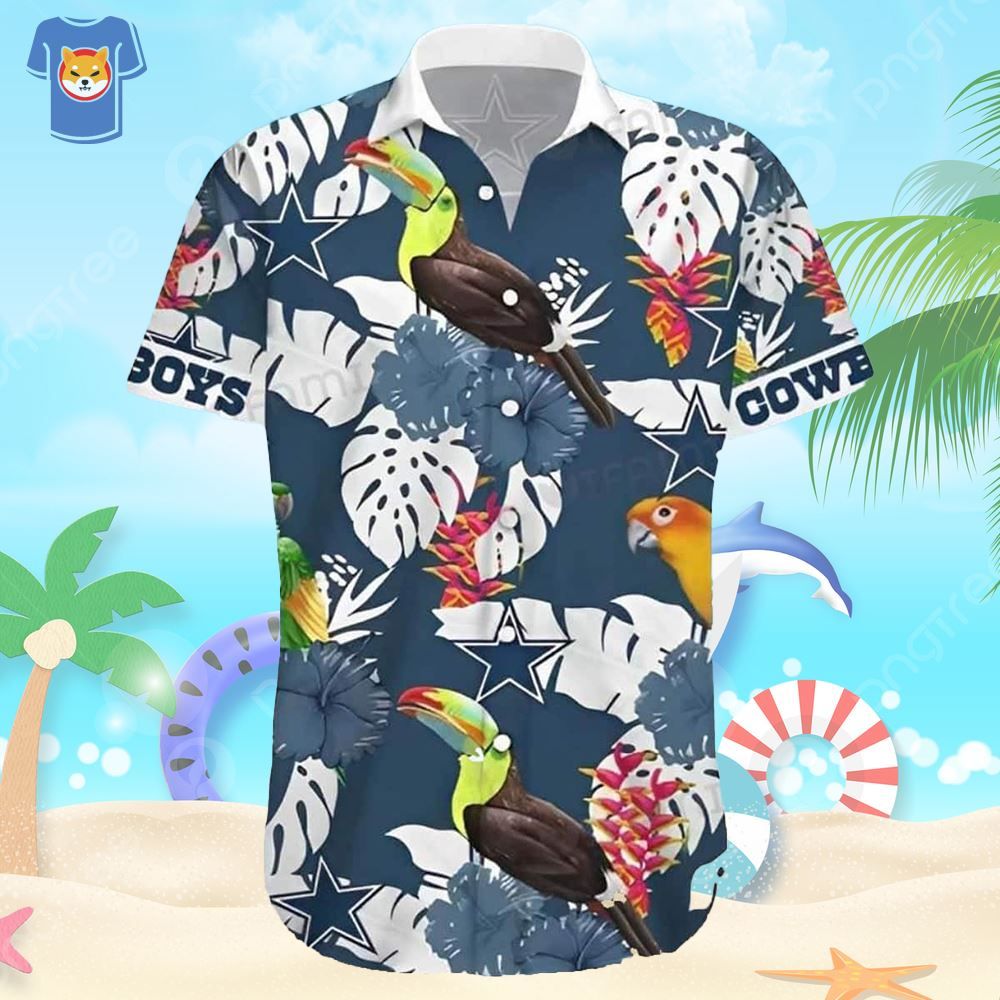 Dallas Cowboys Tropical Shirt with Parrot and Leaf Graphics