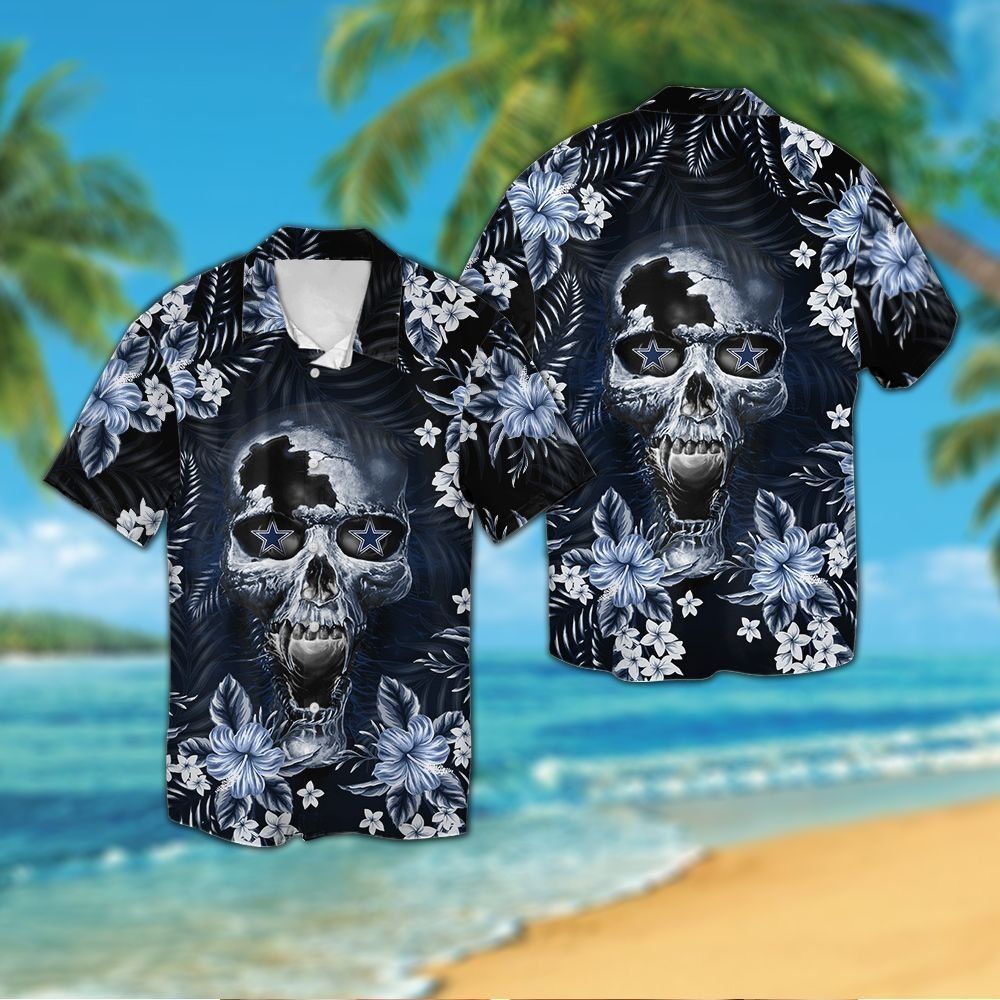 Dallas Cowboysskull Short Sleeve Button Up Tropical Hawaiian Shirt VER01
