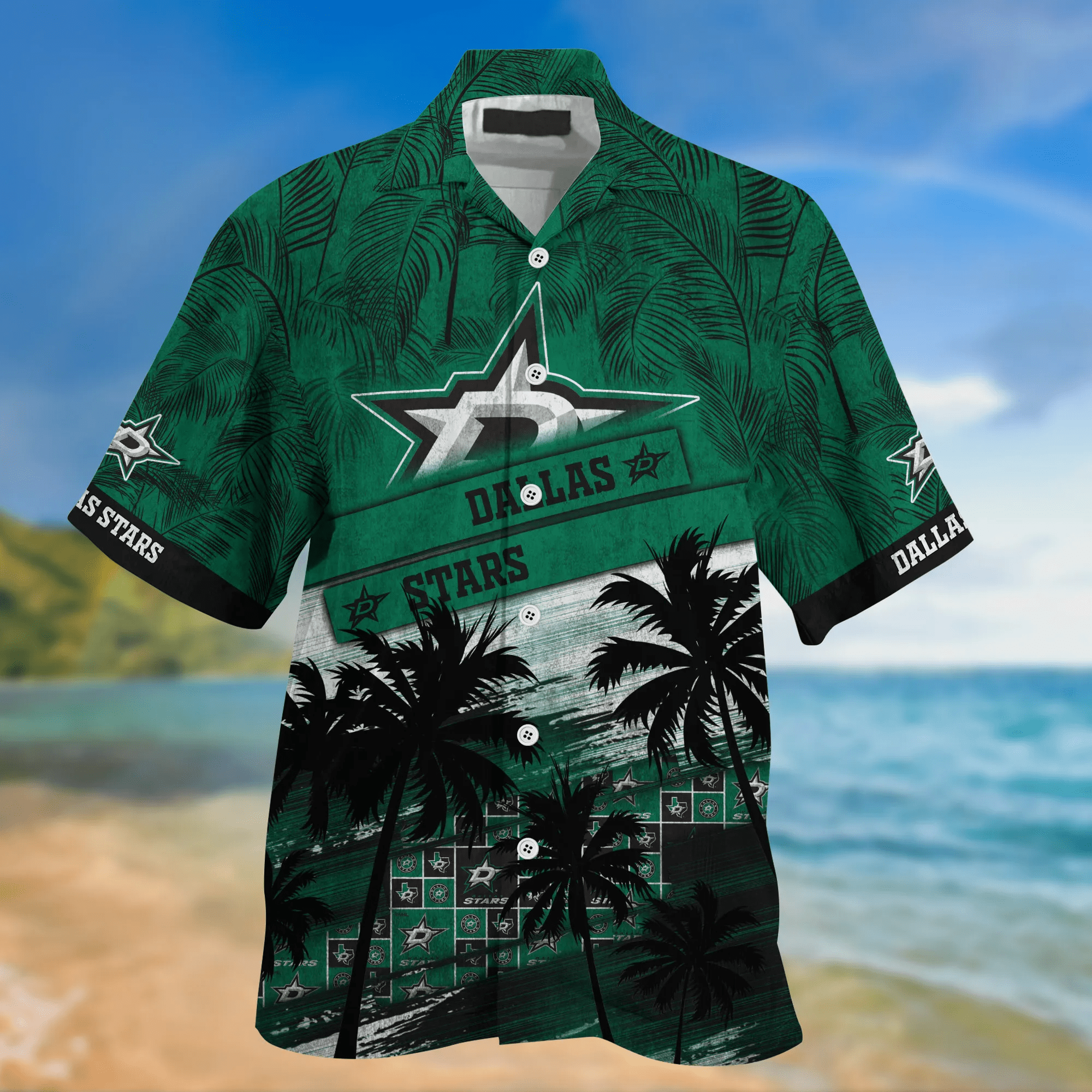 Dallas Stars NHL Palm Tree Pattern Hawaii Shirt For Sports Fans Unisex Sport Hawaii Shirt
