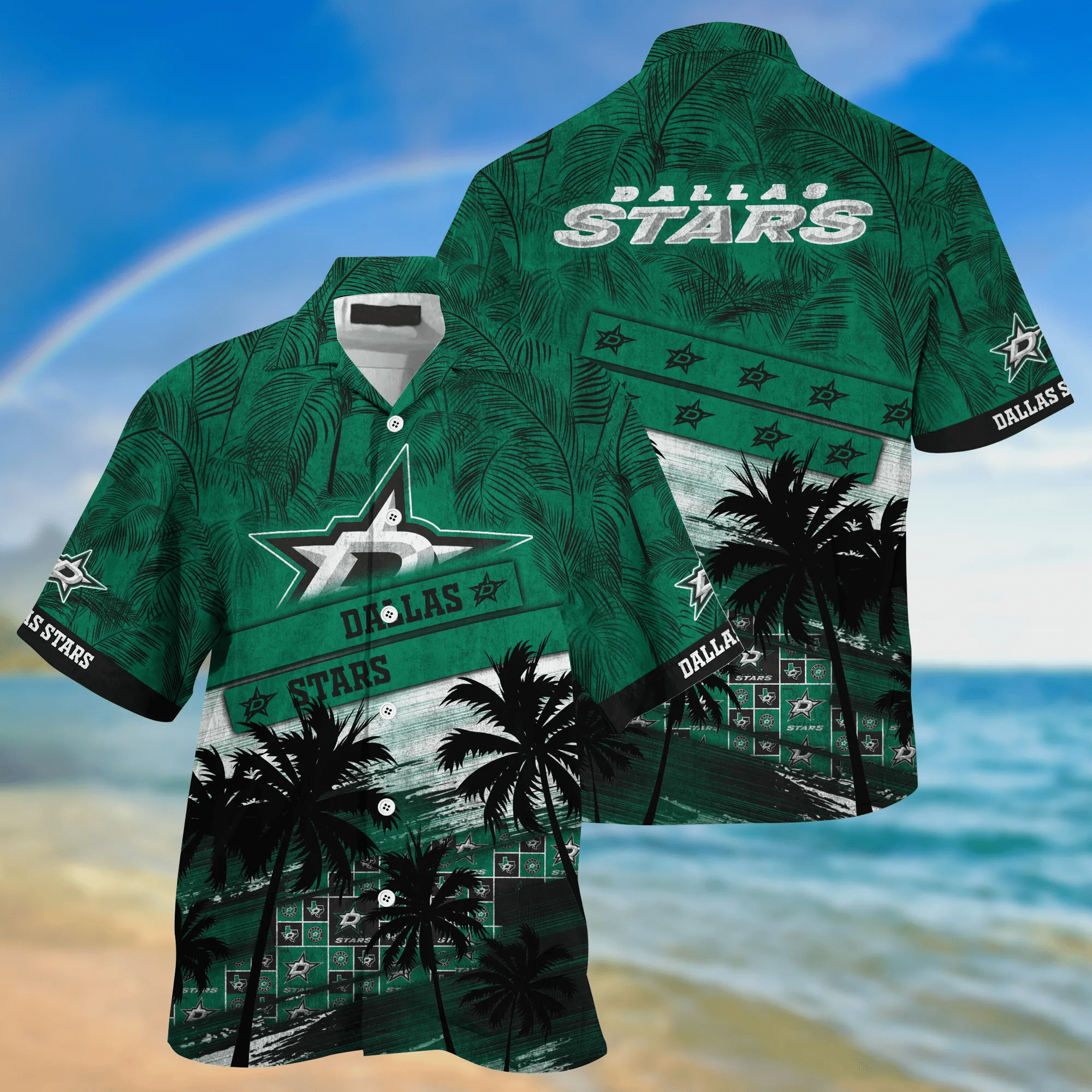 Dallas Stars NHL Palm Tree Pattern Hawaii Shirt For Sports Fans Unisex Sport Hawaii Shirt