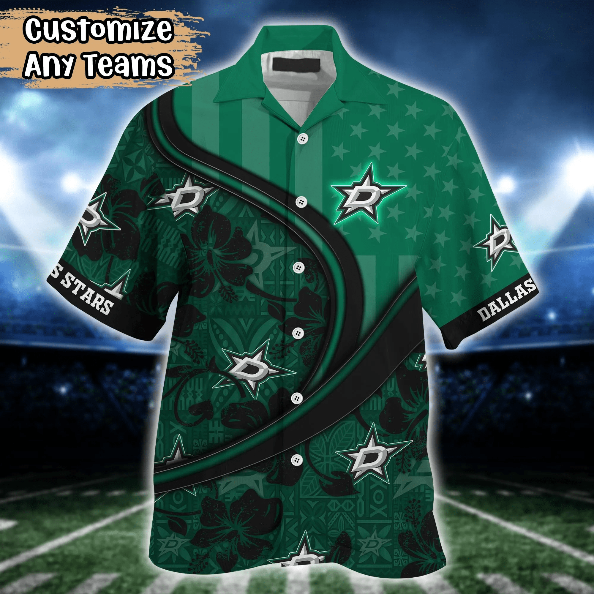 Dallas Stars NHL Us Flag Hawaiian Shirt Custom Summer Aloha Shirt
