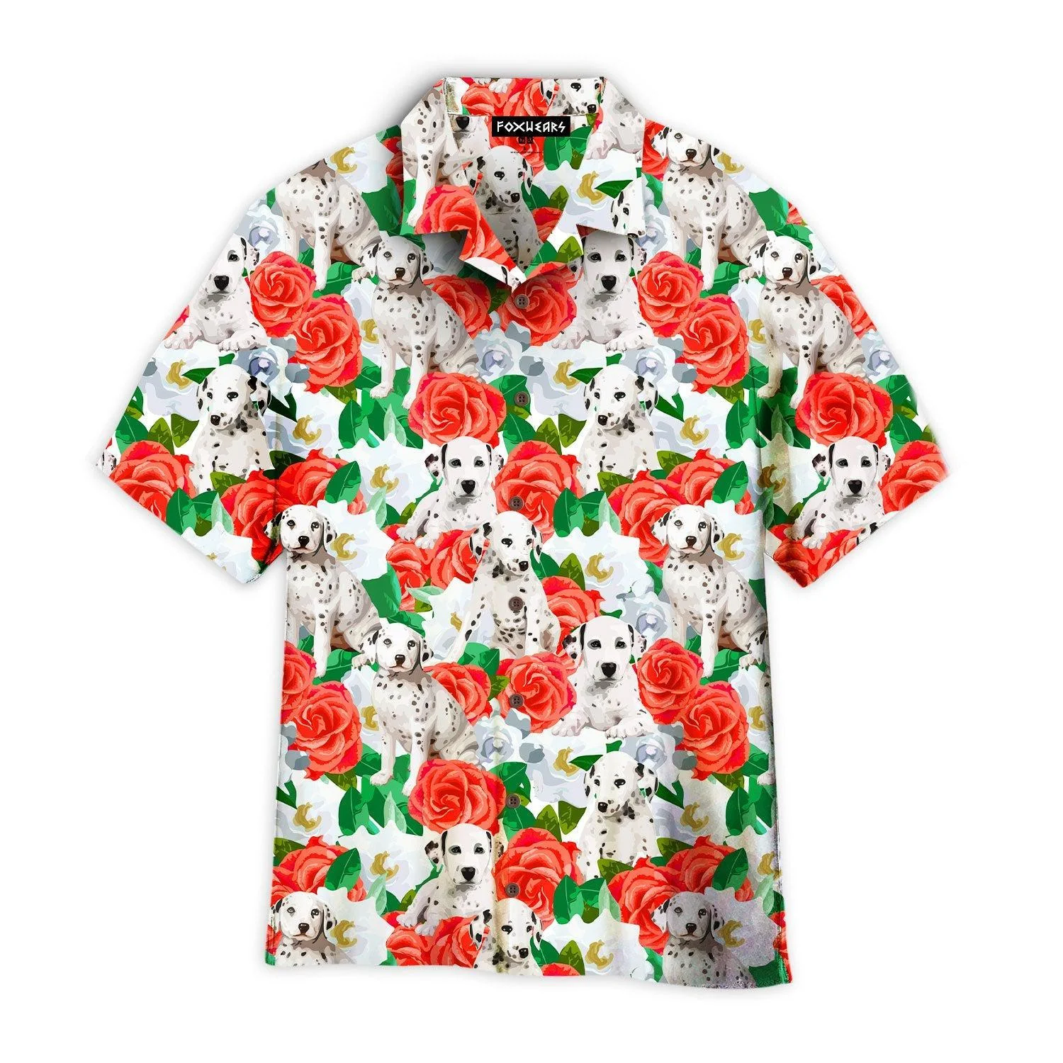 Dalmatian Dogs Amidst Red Flowers Hawaiian Shirt