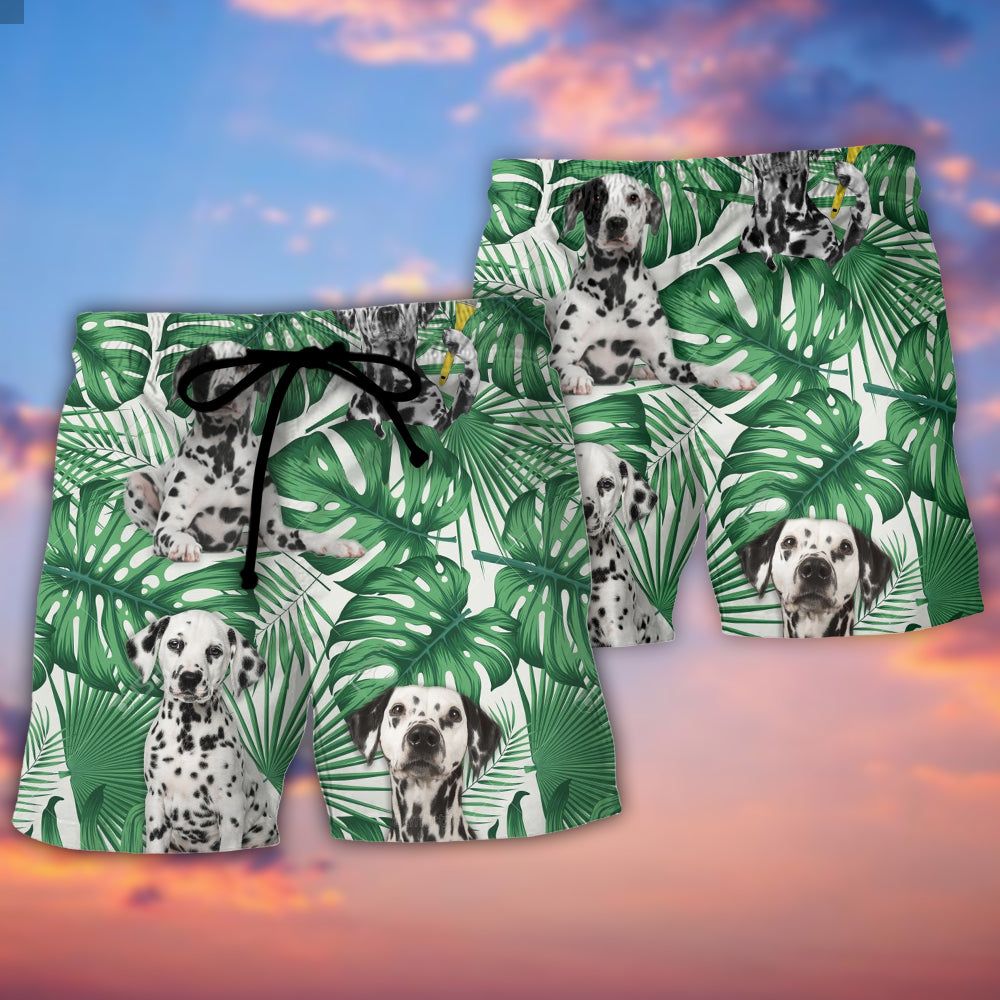 Dalmatian Tropical Leaf Style Trendy Aloha Hawaiian Beach Shorts