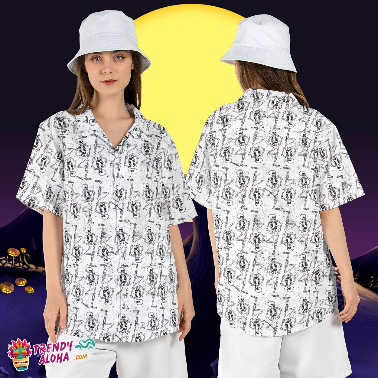 Dancing Skeletons Halloween Beach Party Skulls Aloha Shirt