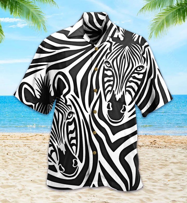 Dark Elegance Black Zebra Couple Hawaiian Shirt