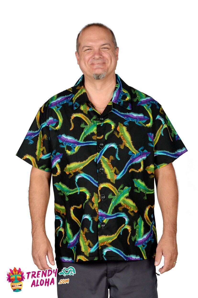 Dark Leapin’ Lizard Black Pattern Hawaiian Shirt for Unique Style