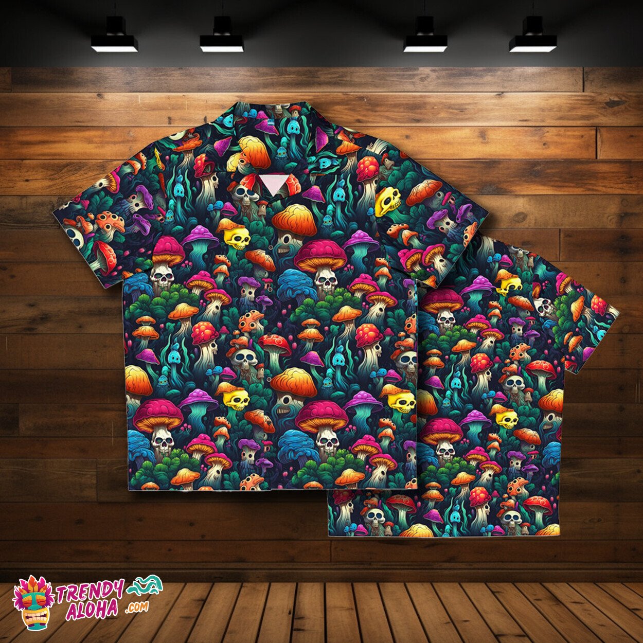 Dark Mushroom Twist Men’s Spooky Horror Hawaiian Aloha Shirt