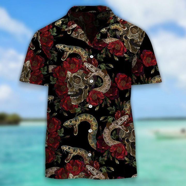 Dark Skull Snake And Roses Aloha Hawaiian Shirt Summer Gifts