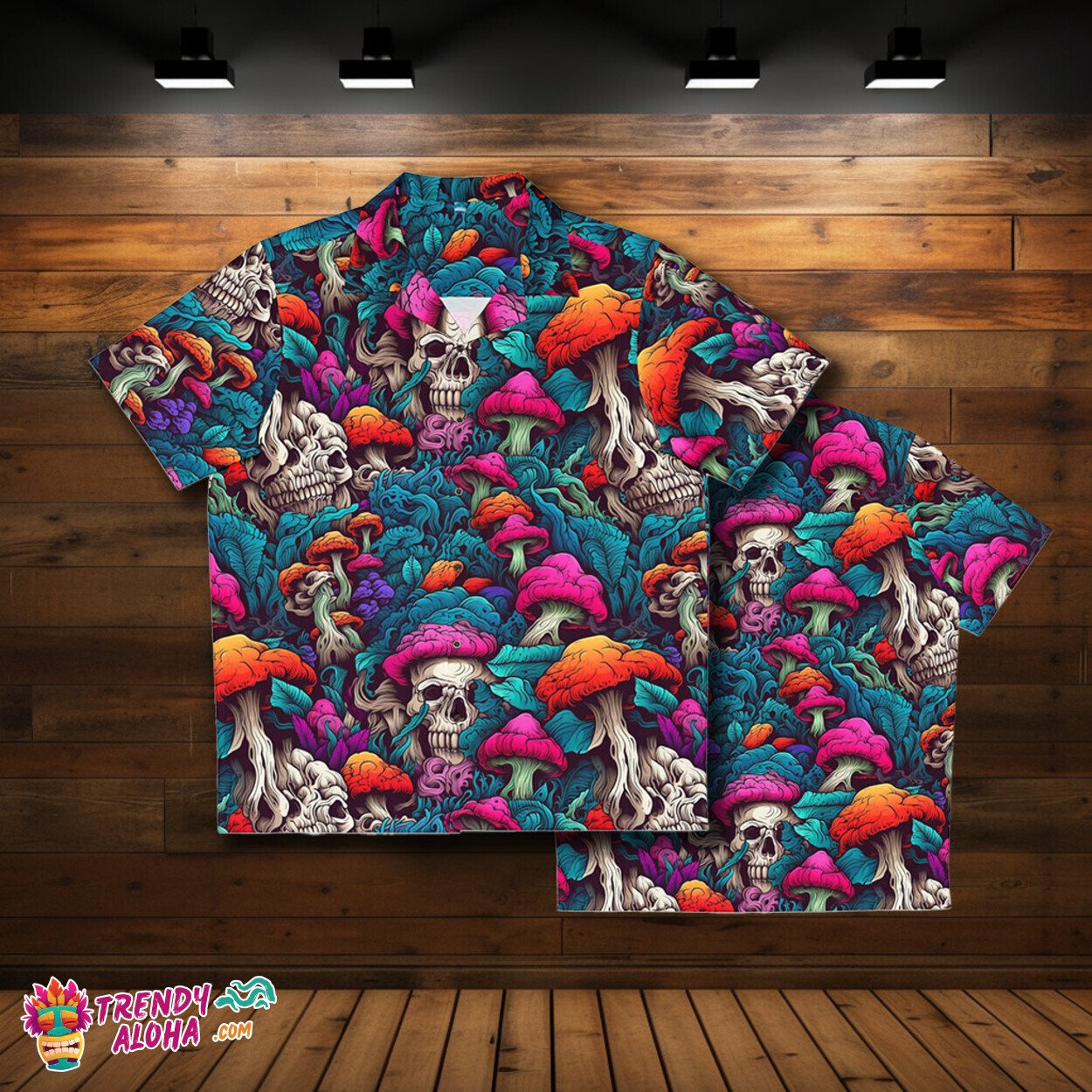Dark Spooky Mushroom Pattern Men’s Horror Themed Hawaiian Shirt