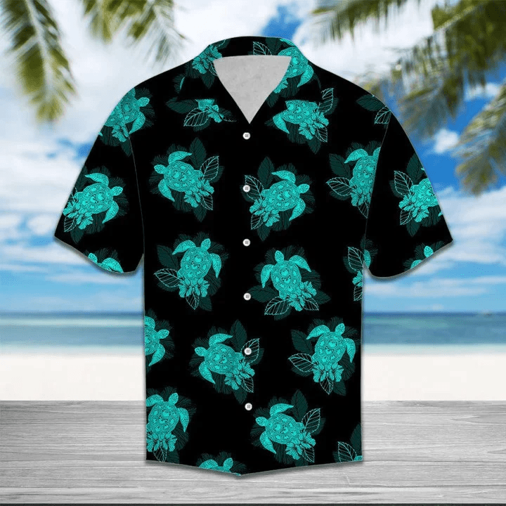 Dark Turquoise Turtle Hawaiian Shirt for All Genders