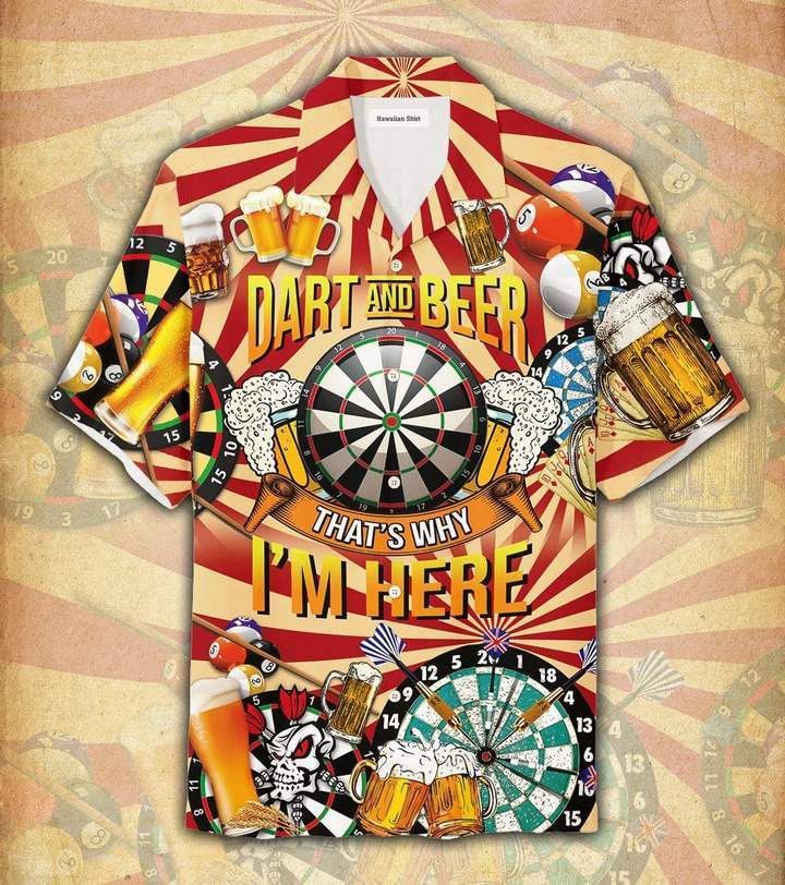 Dart And Beer Thats Why Im Here Orange Hawaiian Shirt