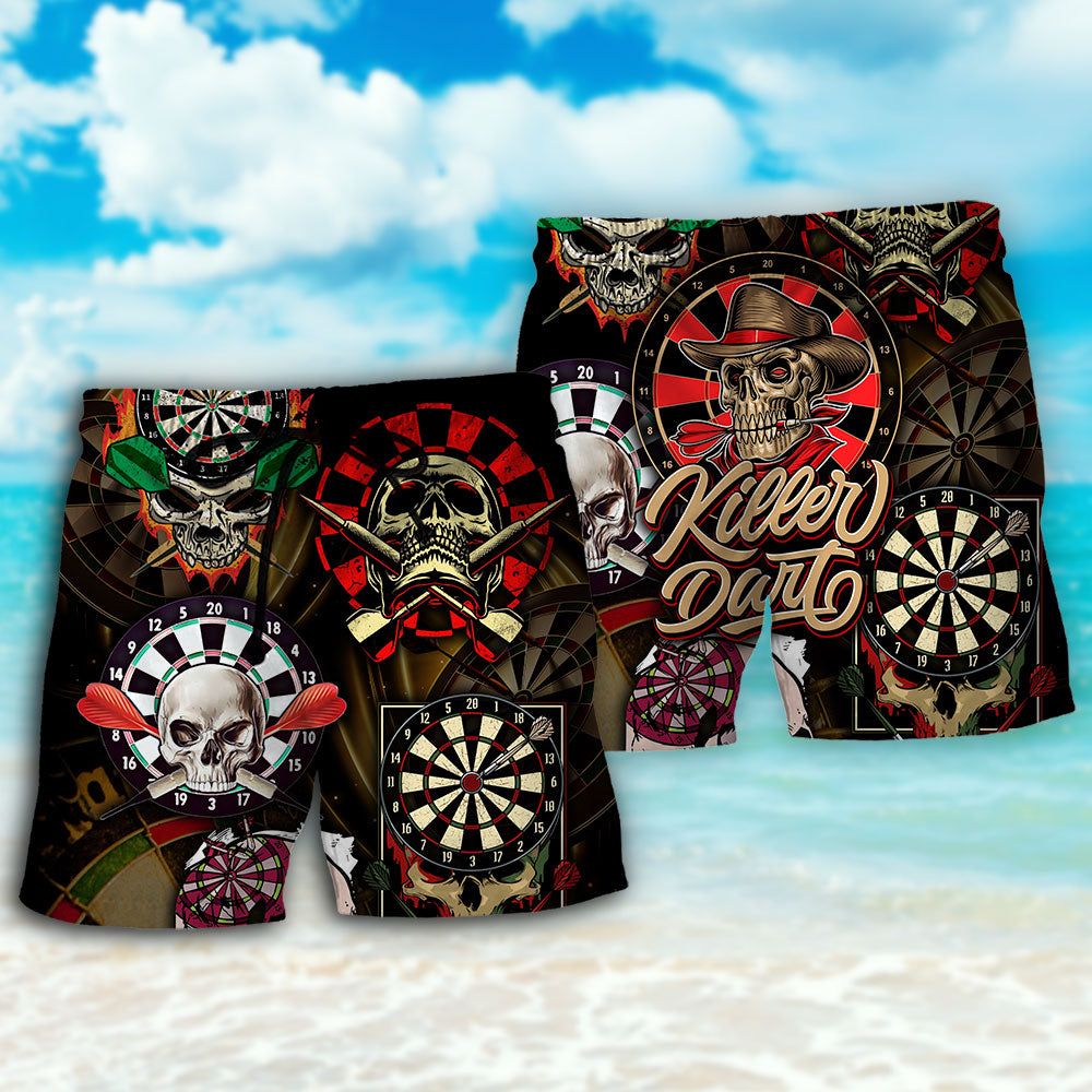 Dart Skull Killer Dart Trendy Aloha Hawaiian Beach Shorts