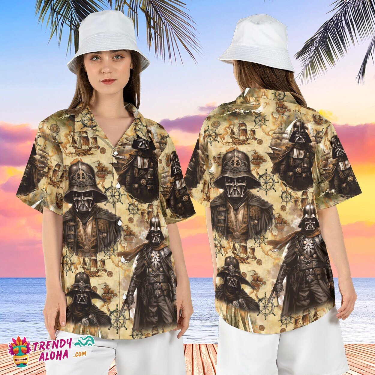 Darth Vader Pirate Caribbean Map Star Wars Disney Aloha Shirt