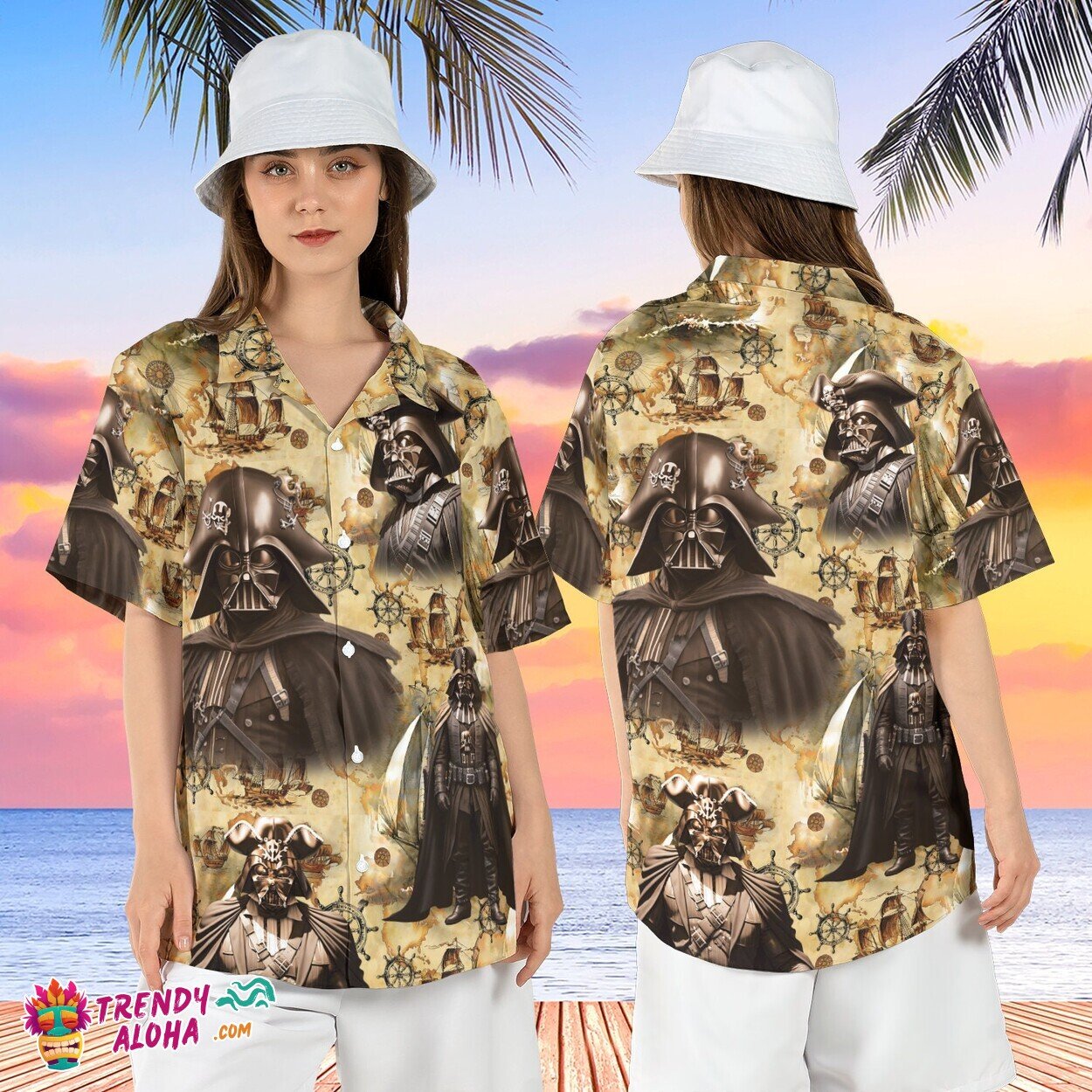 Darth Vader Pirate Caribbean Treasure Map Star Wars Aloha Shirt
