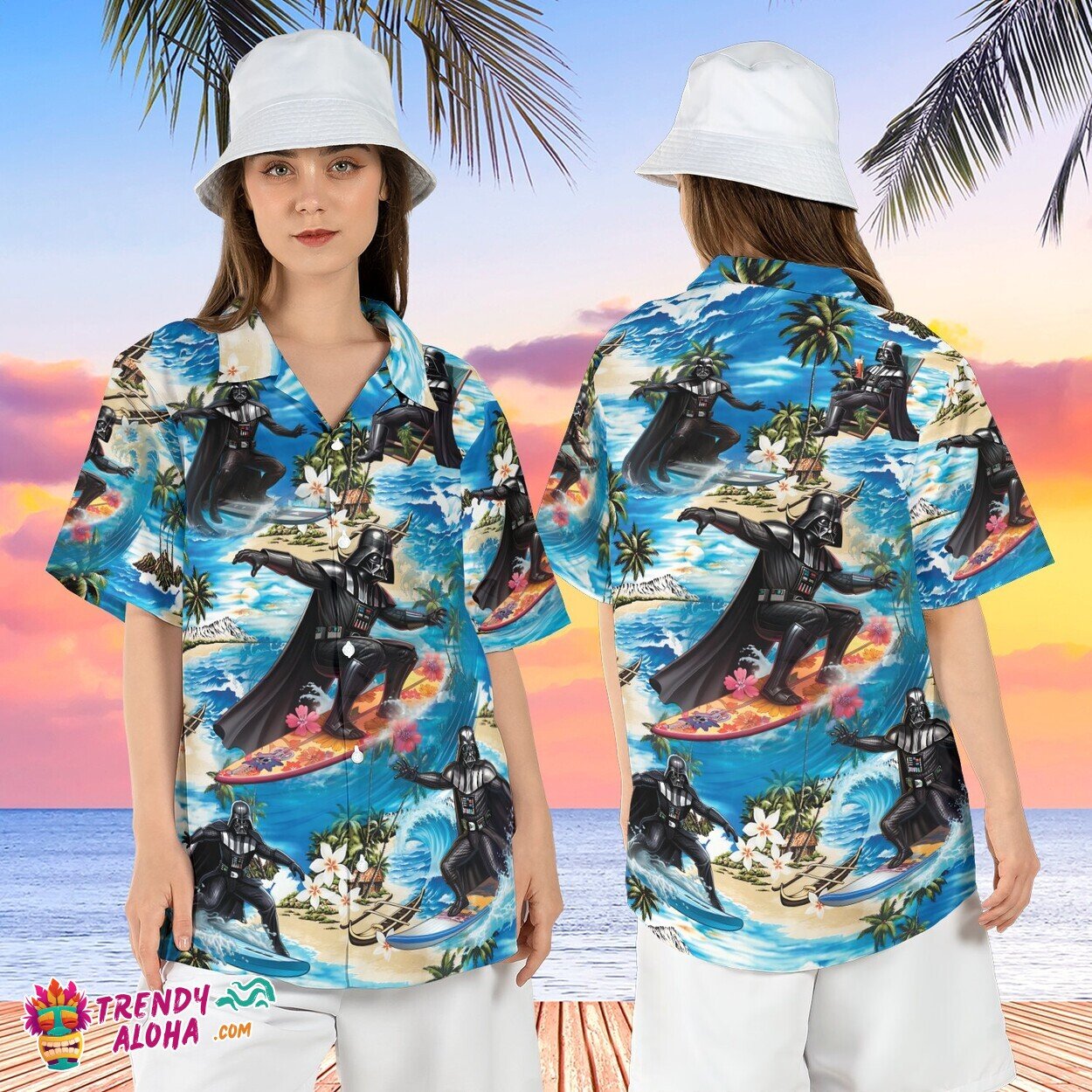 Darth Vader Surfing Star Wars Tropical Palm Tree Aloha Shirt