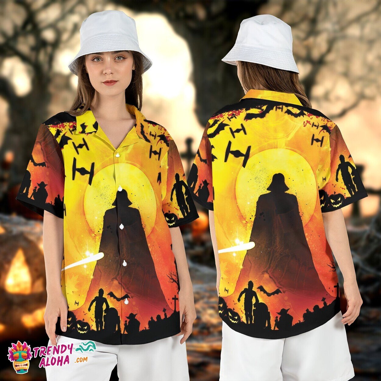 Darth Vader Yoda Star Wars Halloween Jack O Lantern Aloha Top