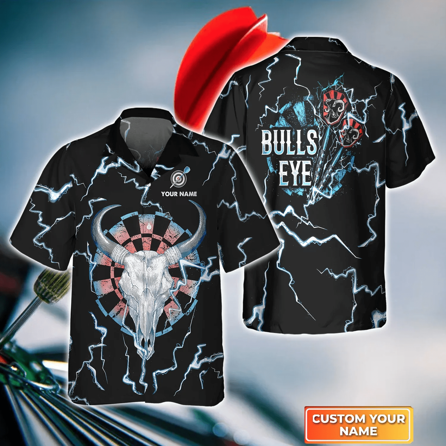 Darts Bullseye Thunder Skull Trendy Hawaiian Shirt, Darts Trendy Hawaiian Shirt For Men, Women, Darts Team Shirt