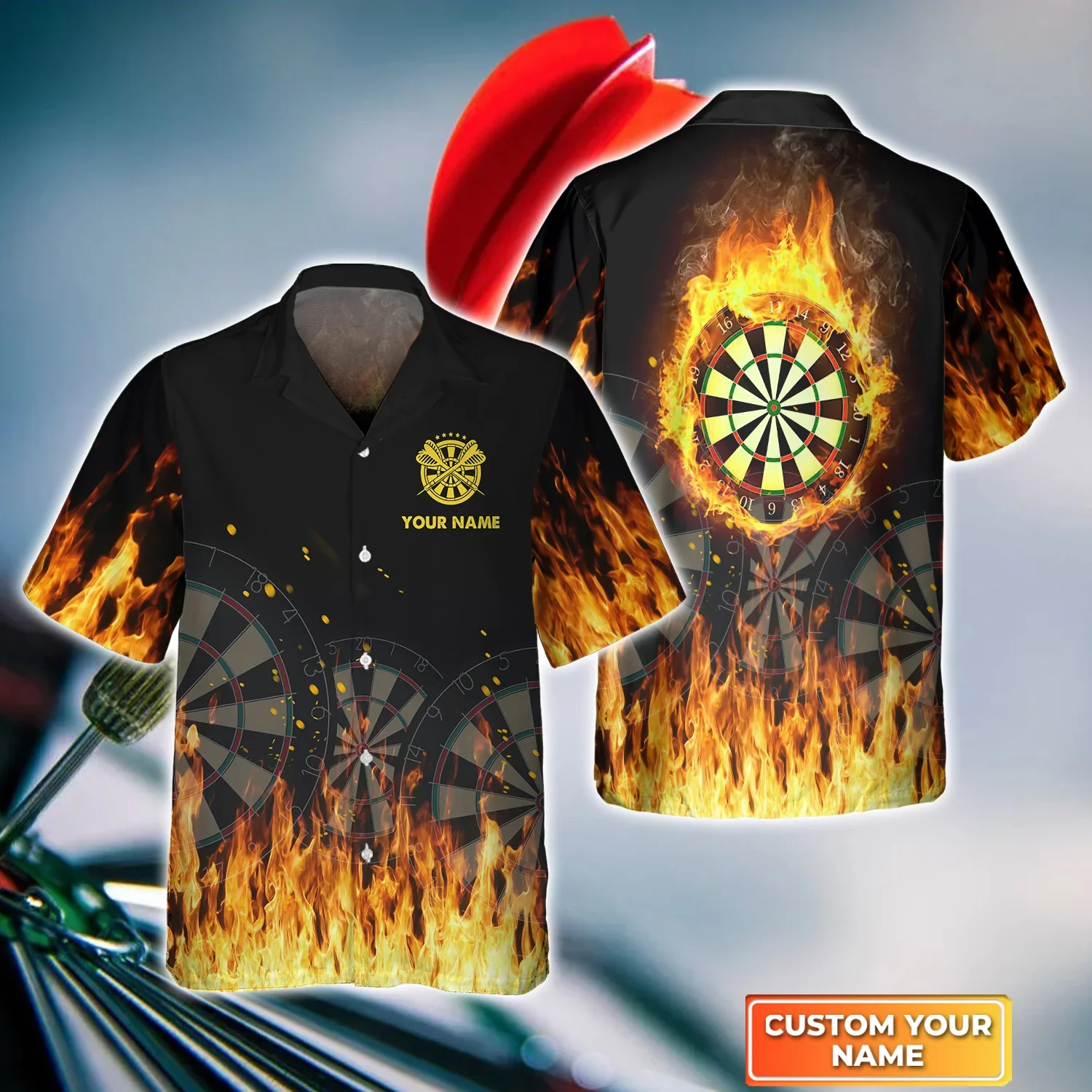 Darts Flame Personalized Name 3D Trendy Hawaiian Shirt, Darts Trendy Hawaiian Shirt For Men, Women, Darts Team Shirt