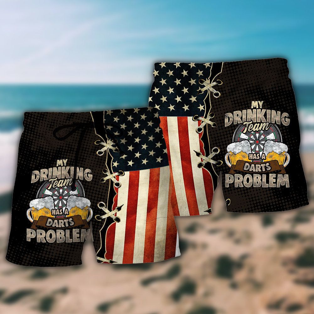 Darts Independence Day My Drinking Team Trendy Aloha Hawaiian Beach Shorts