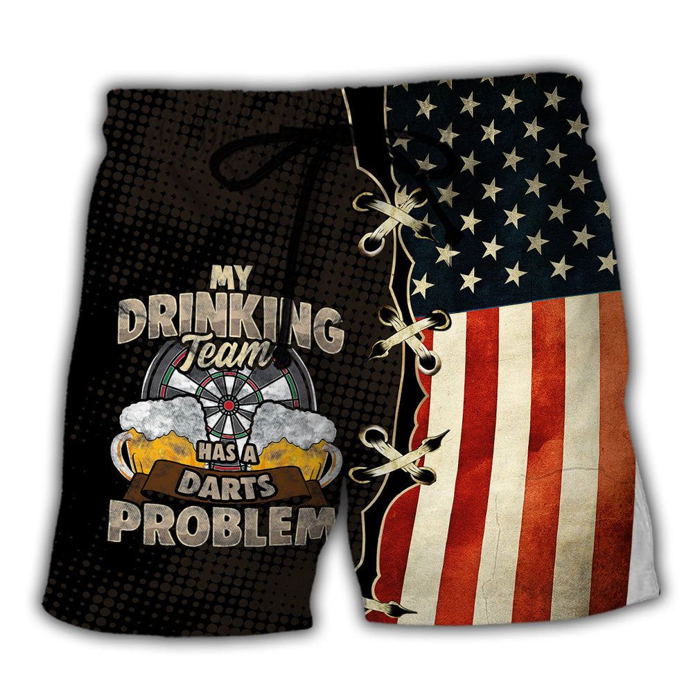 Darts Independence Day My Drinking Team Trendy Aloha Hawaiian Beach Shorts