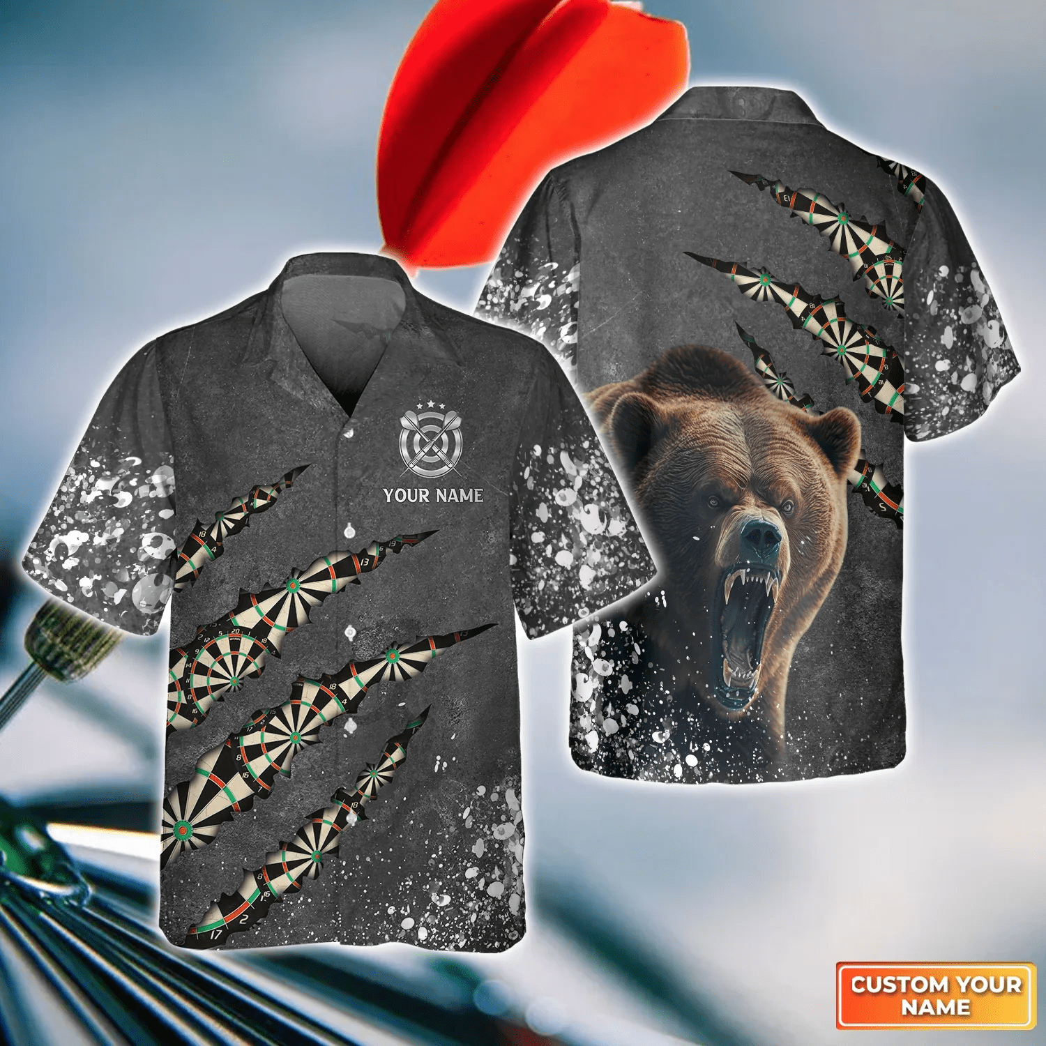 Darts Paint Splash Personalized Name 3D Bear And Darts Trendy Hawaiian Shirt For Dart Team Player