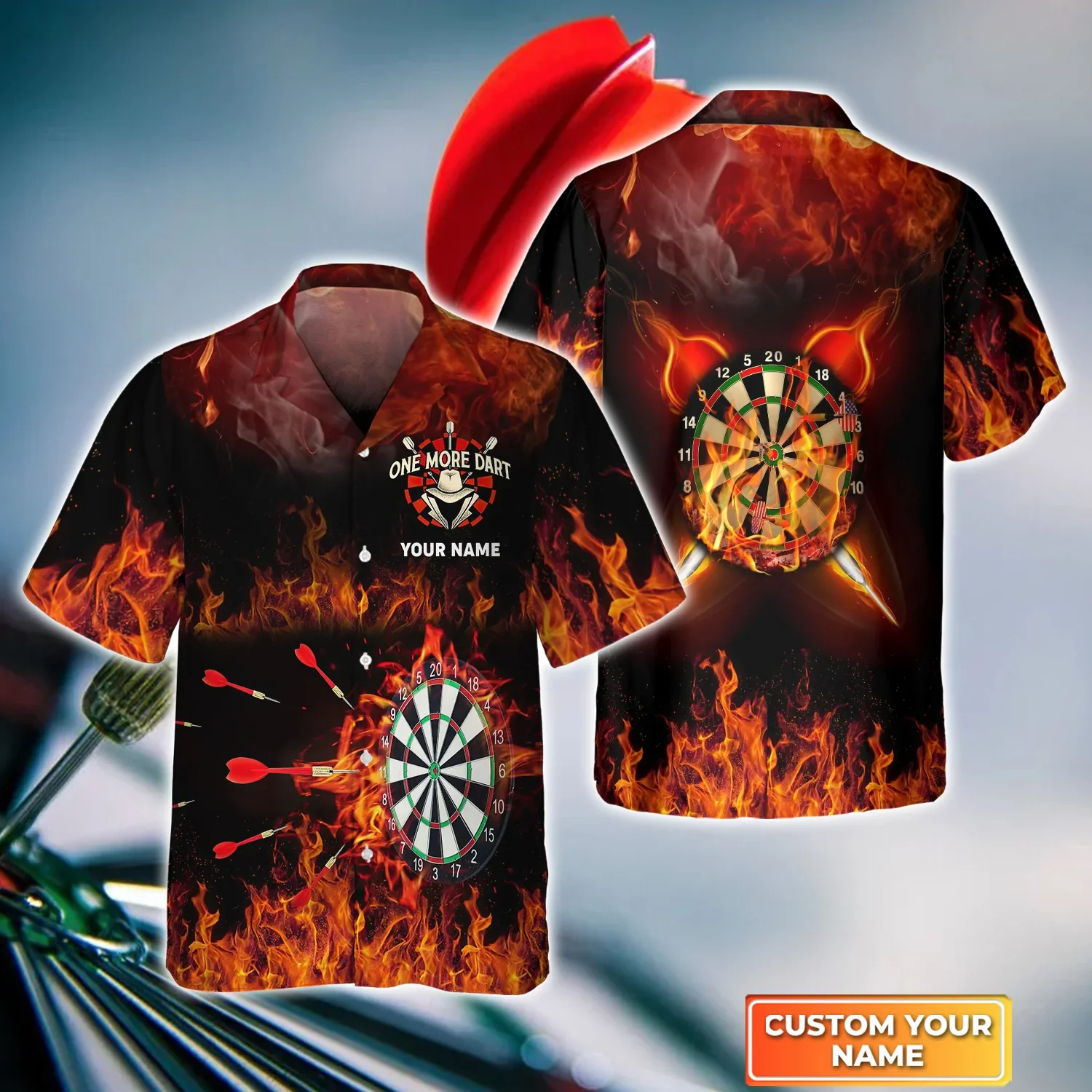 Darts Personalized Name 3D Red Trendy Hawaiian Shirt, Gift For Darts Player