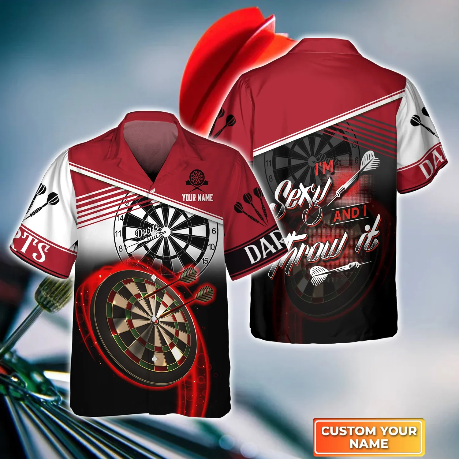 Darts Red Personalized Name 3D Trendy Hawaiian Shirt For Darts