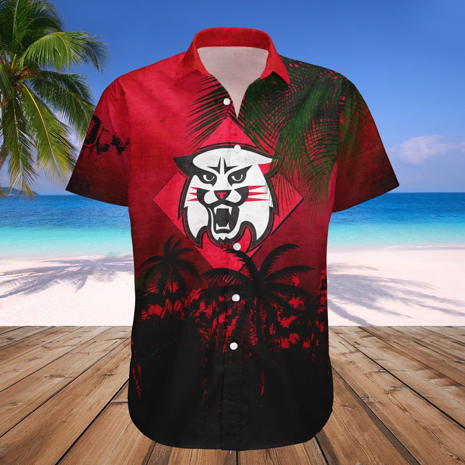 Davidson Wildcats Hawaii Shirt Coconut Tree Tropical Grunge – NCAA