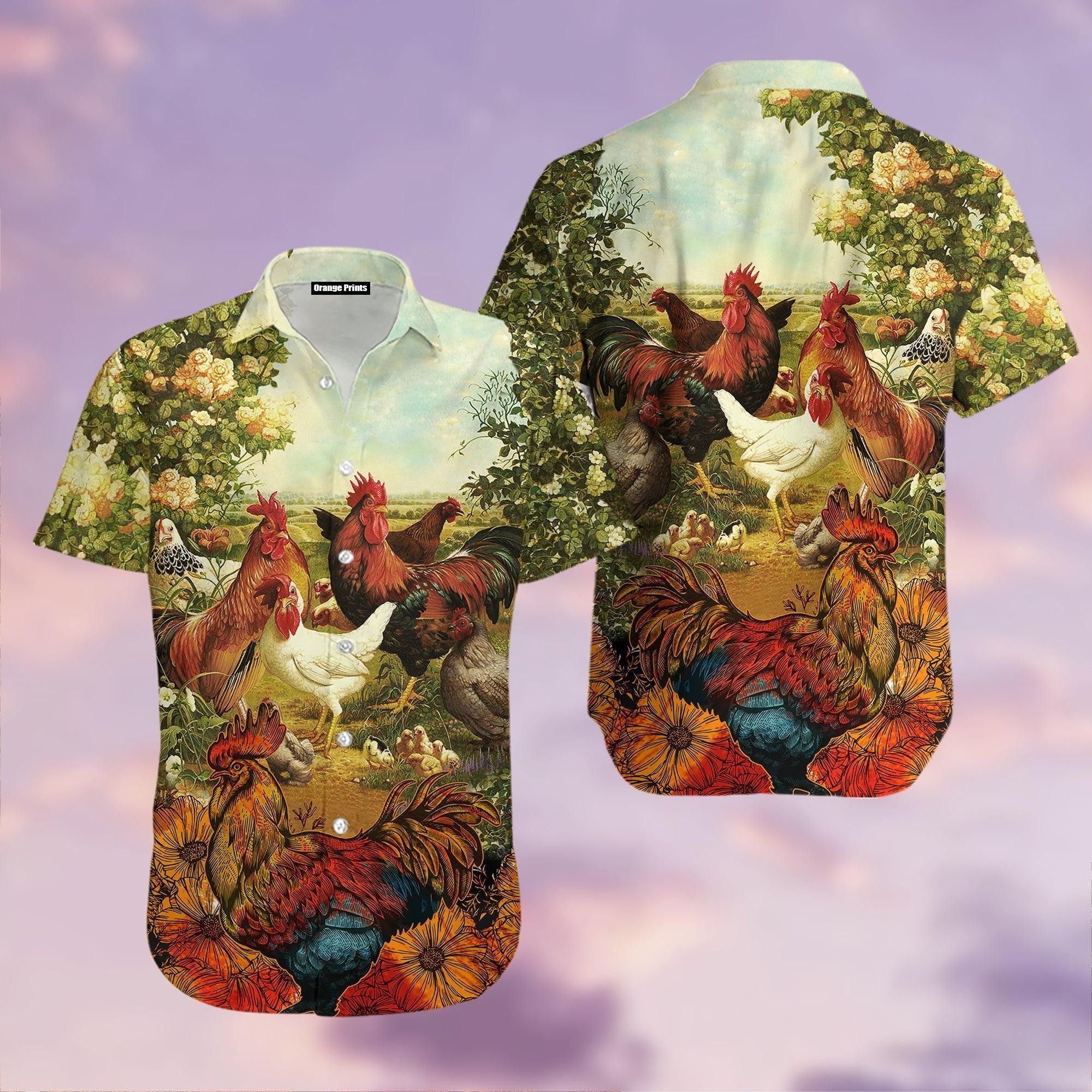 Dawn Chorus Sings in Rooster Embrace Hawaiian Threads