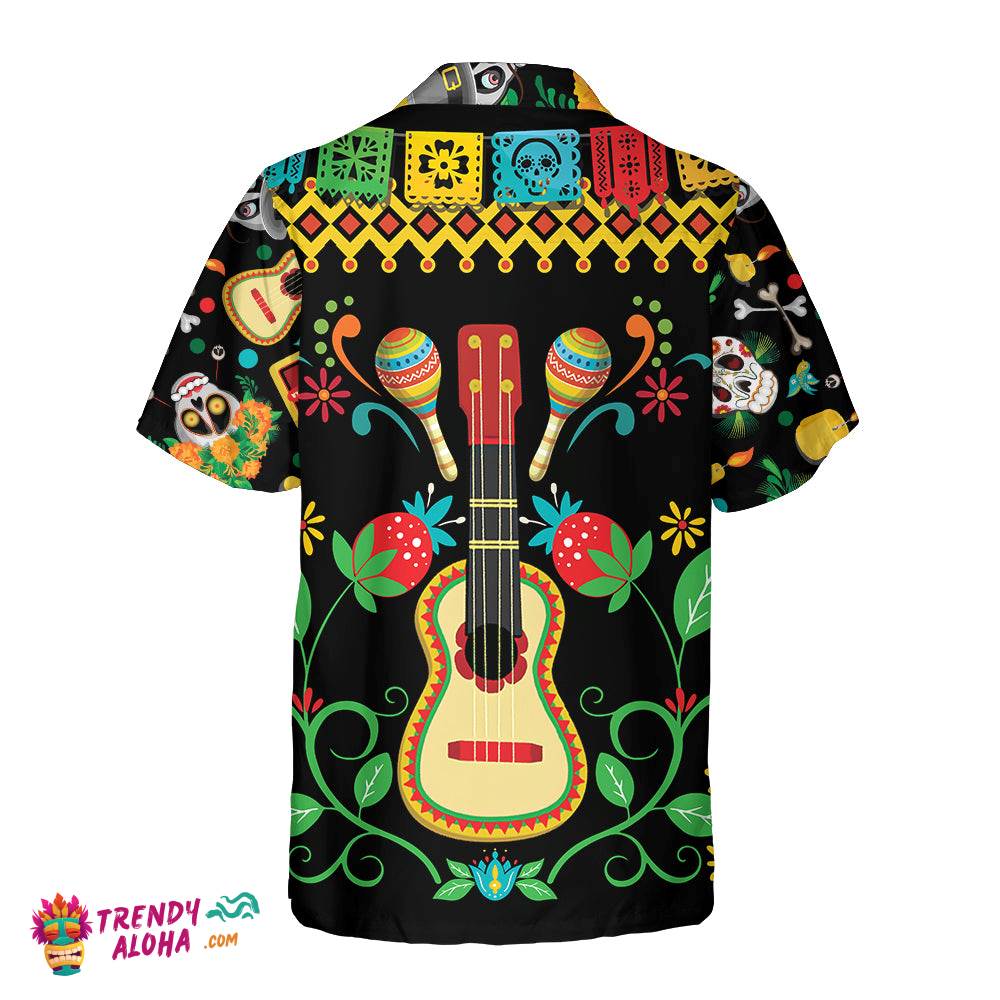 Day Of Dead Sugar Skull And Guitar Hawaiian Shirt, Funny Mexican Skull Halloween Shirt, Best Halloween Gift