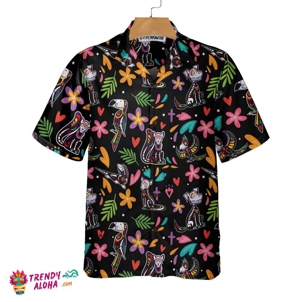 Day Of The Dead Skeleton Animals Hawaiian Shirt, Funny Day Of The Dead Shirt