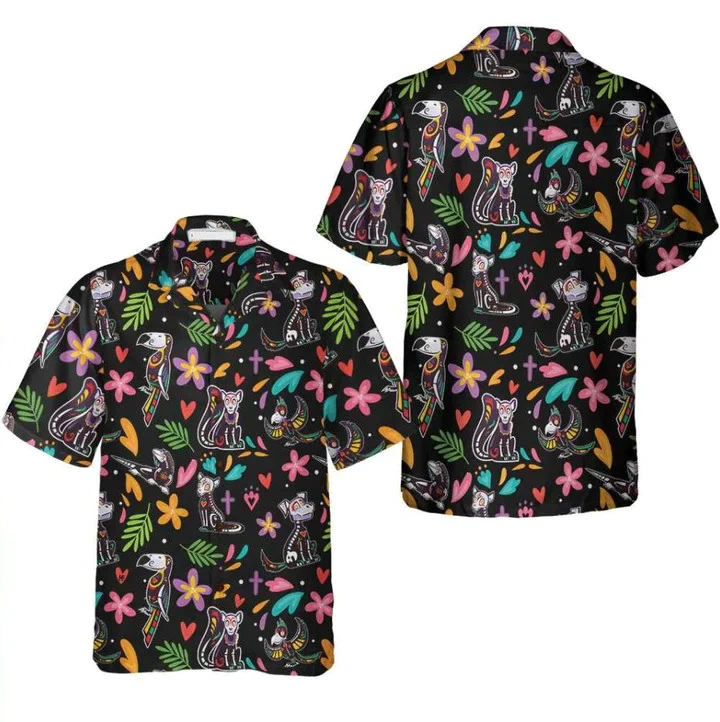 Day Of The Dead Skeleton Animals Trendy Hawaiian Shirt