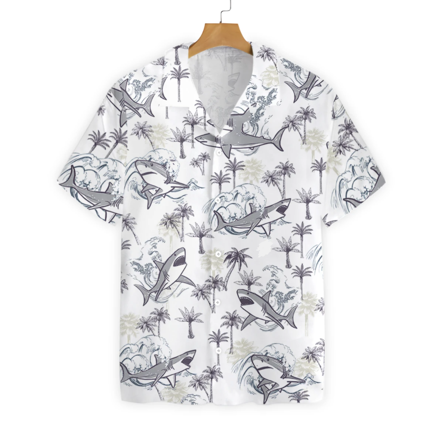Deep Blue Aloha: Hawaiian Shirt with Shark Design Deep Blue Aloha: Hawaiian Shirt with Shark Design