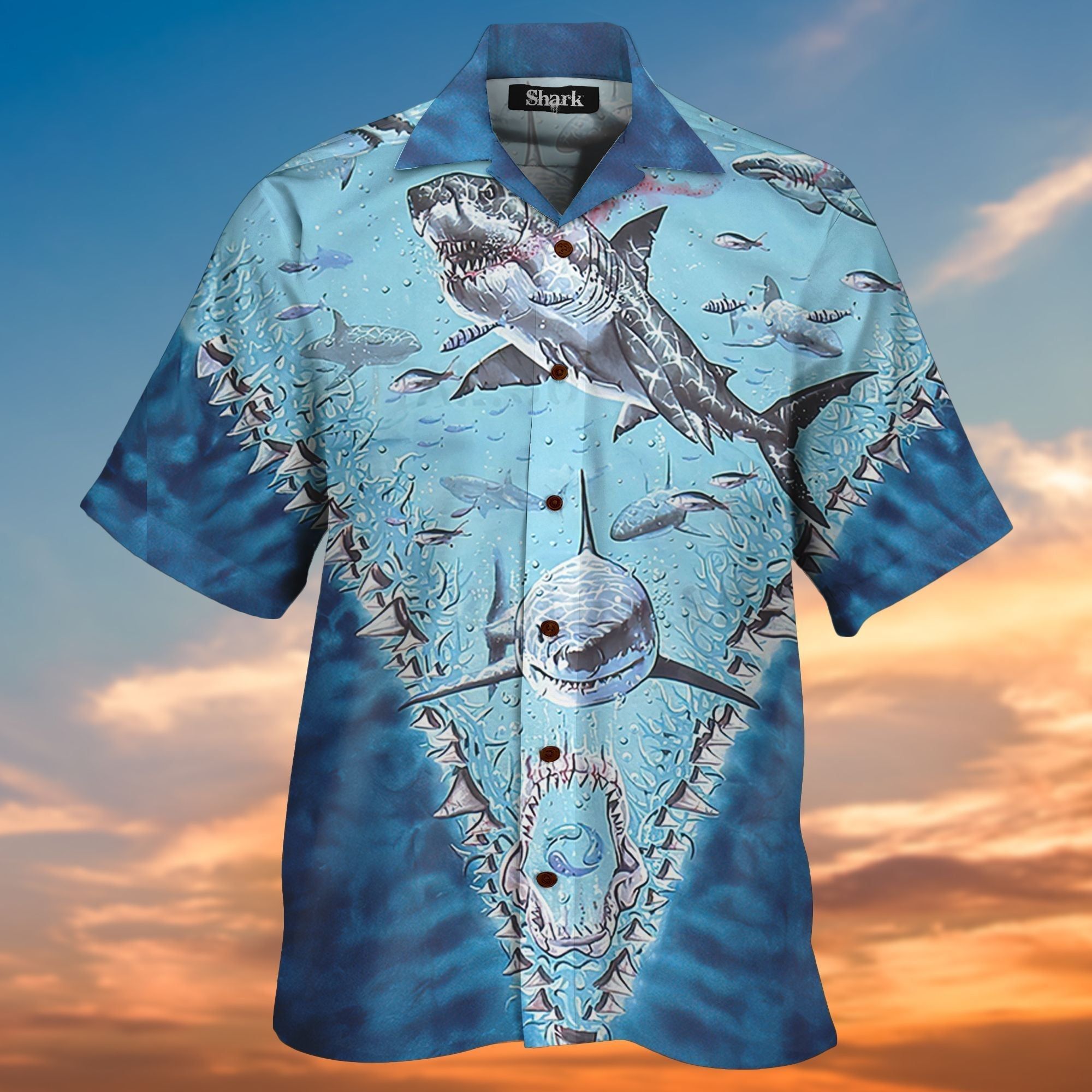 Deep Blue Hunter: Shark Blue 3D Hawaiian Shirt & Shorts Deep Blue Hunter: Shark Blue 3D Hawaiian Shirt & Shorts