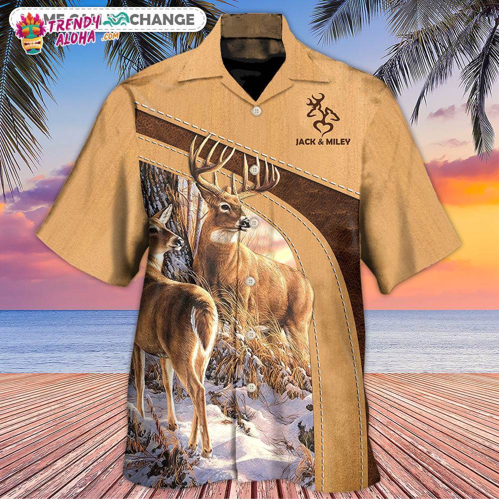 Deer Here Lives An Old Buck And His Sweet Doe Personalized Hawaiian Shirt – Trendy Aloha