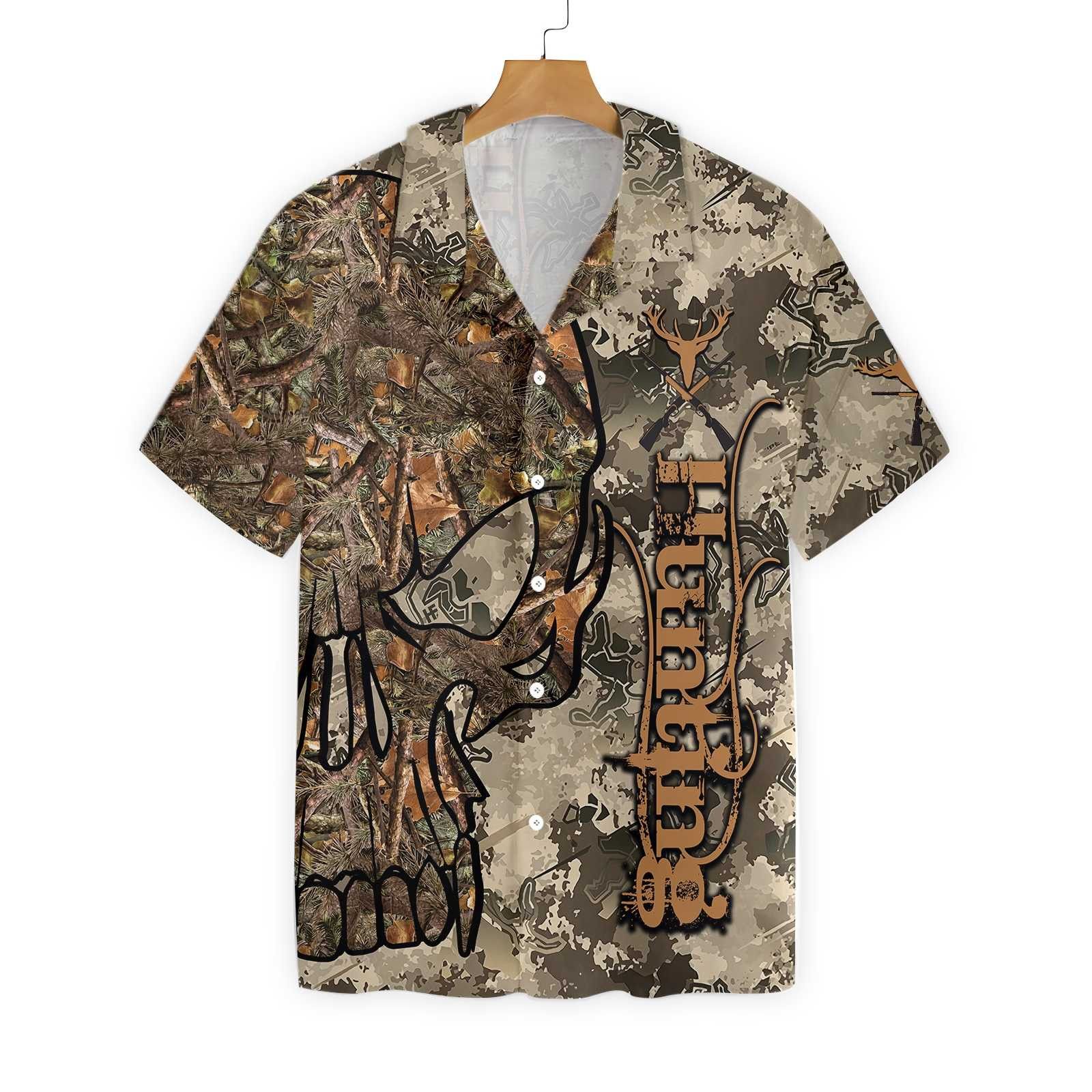 Deer Hunting Shirt Hunting Skull Camo Pattern Backgroundt Trendy Hawaiian Shirt Hunting Aloha Shirt
