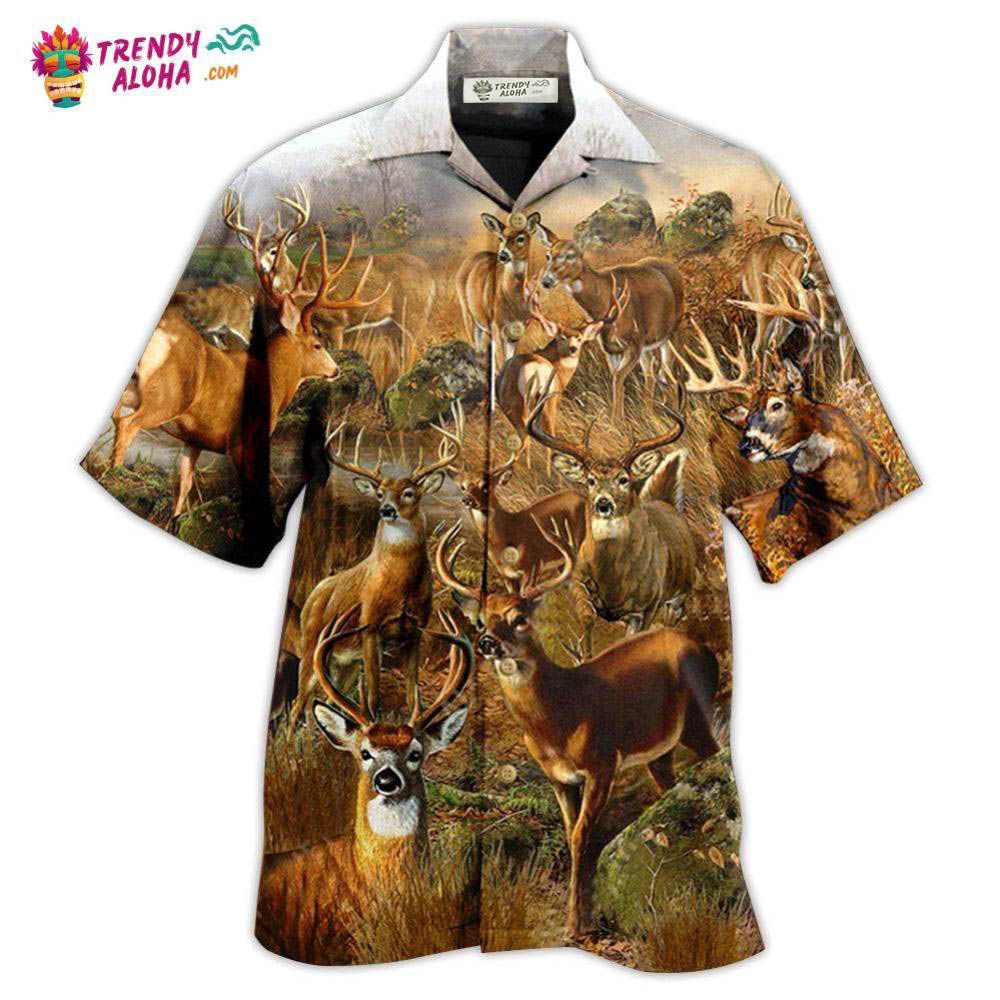 Deer In The Dry Forest With Vintage Style Hawaiian Shirt – Trendy Aloha