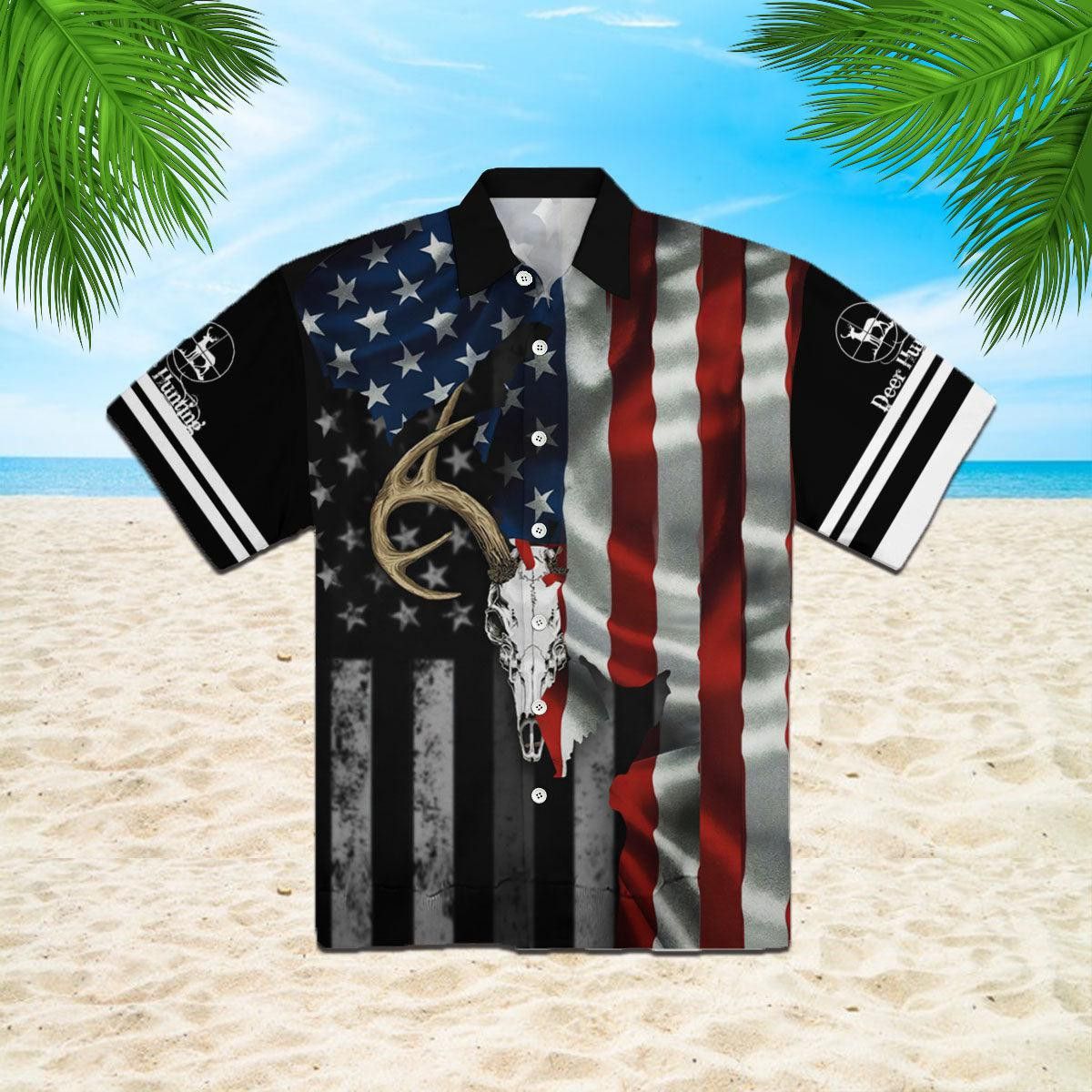 Deer Skull American Flag Trendy Hawaiian Shirt