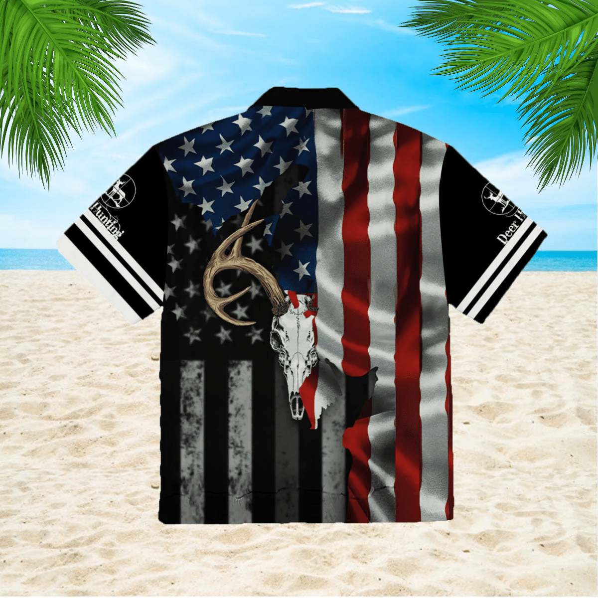 Deer Skull American Flag Trendy Hawaiian Shirt  Aloha Shirt