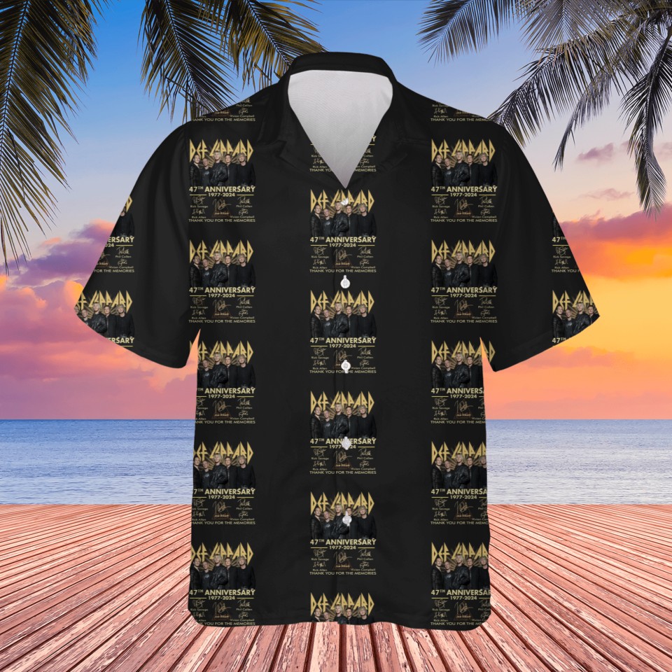 Def Leppard Signatures Guitar Vintage 90s Band Merch Design Def Leppard Hawaiian Shirt