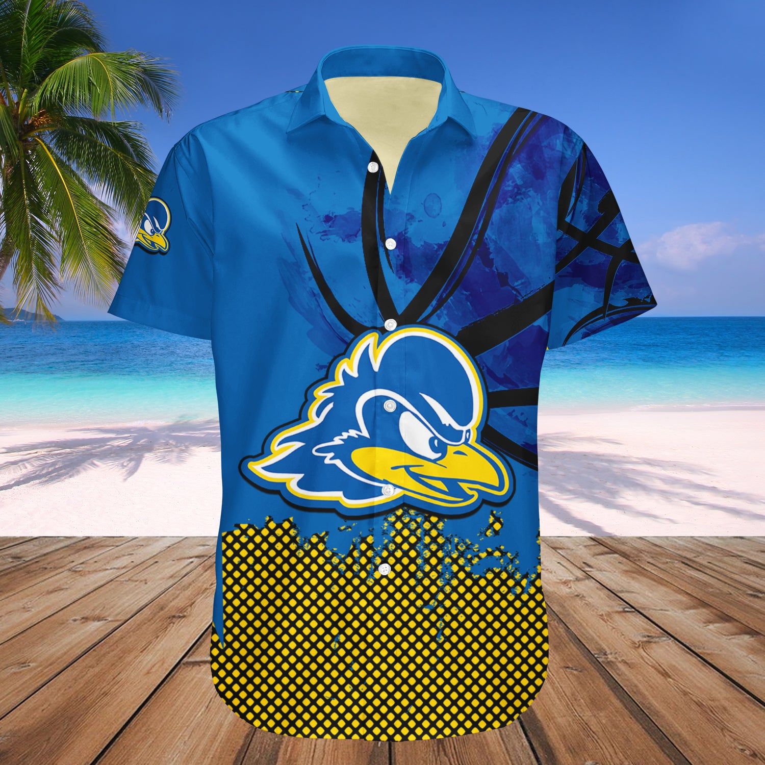 Delaware Blue Hens Hawaii Shirt Basketball Net Grunge Pattern – NCAA