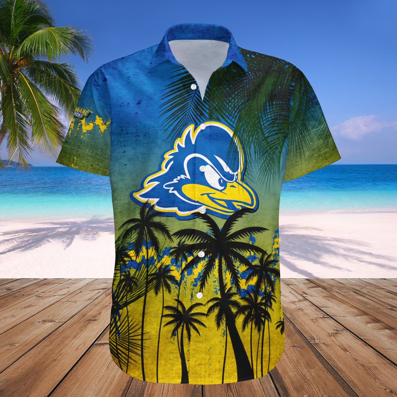 Delaware Blue Hens Hawaii Shirt Coconut Tree Tropical Grunge – NCAA
