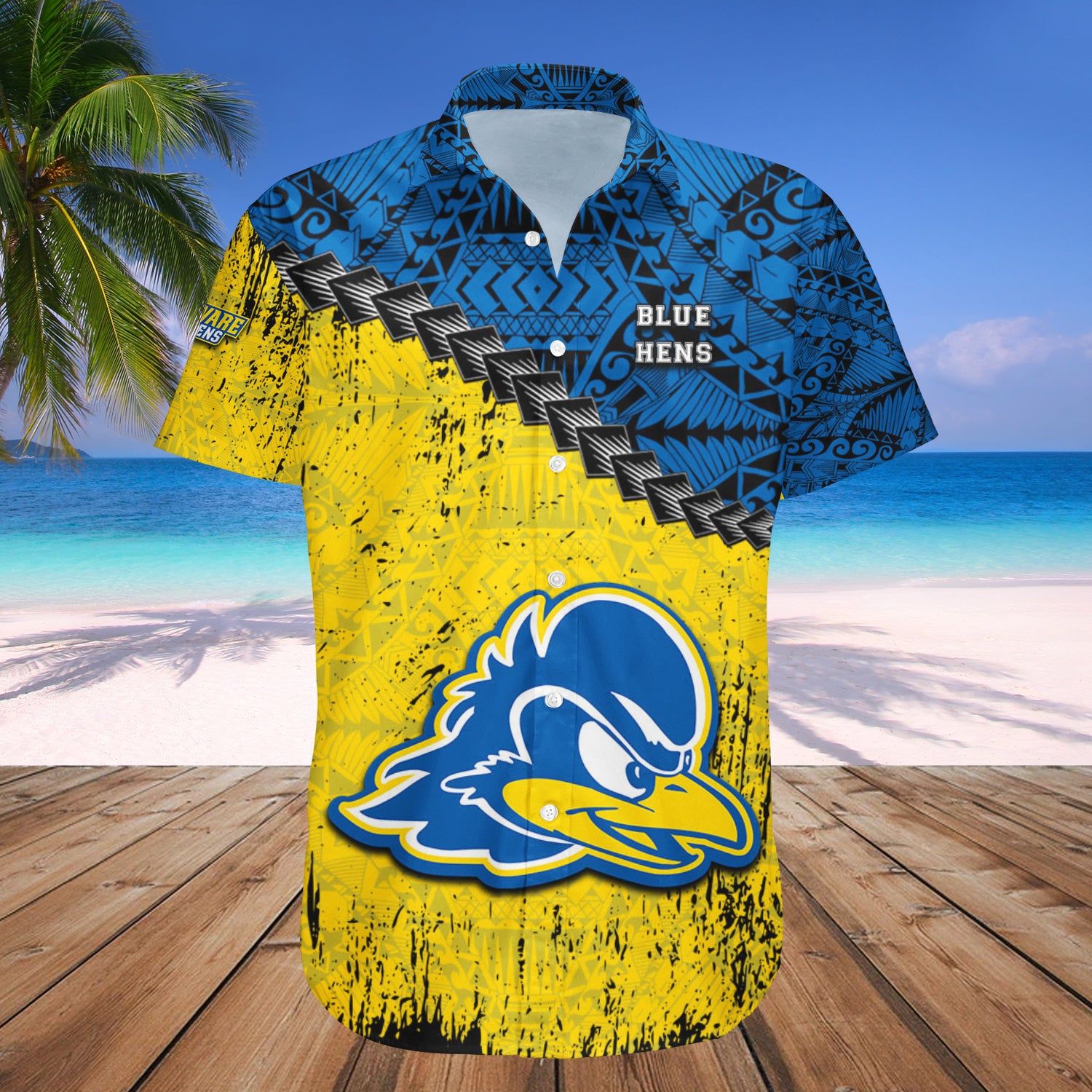 Delaware Blue Hens Hawaii Shirt Grunge Polynesian Tattoo – NCAA