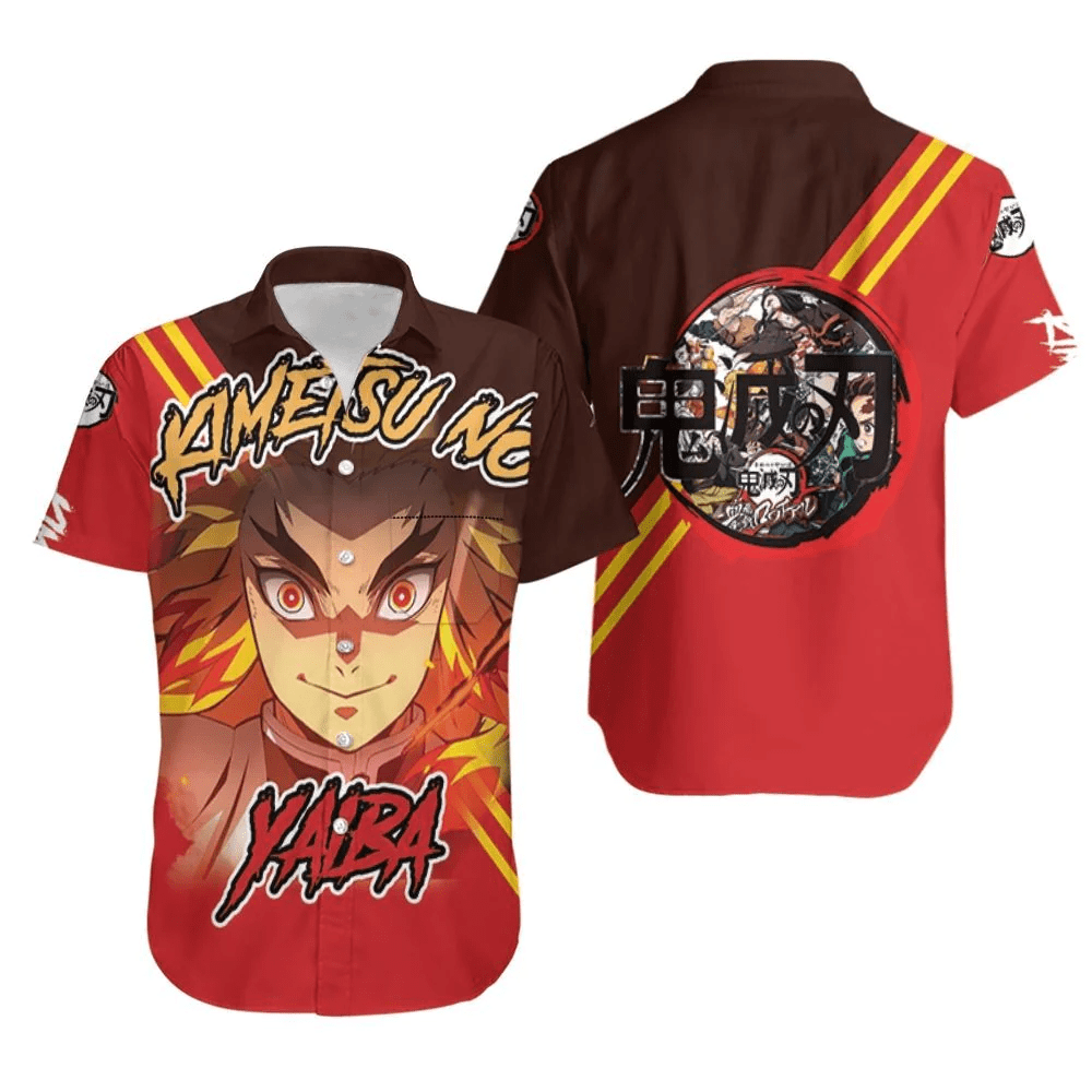 Demon Slayer Hawaii Shirt Rengoku Kyojuro Kimetsu No Yaiba Logo Red Trendy Hawaiian Shirt Demon Slayer Aloha Shirt