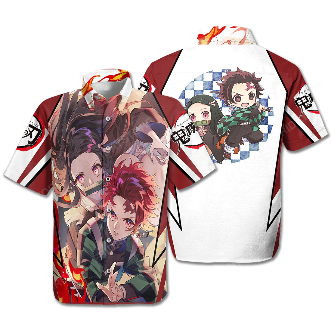 Demon Slayer Trendy Hawaiian Shirt Tanjiro Nezuko Cool And Chibi White Red Hawaii Shirt Demon Slayer Aloha Shirt