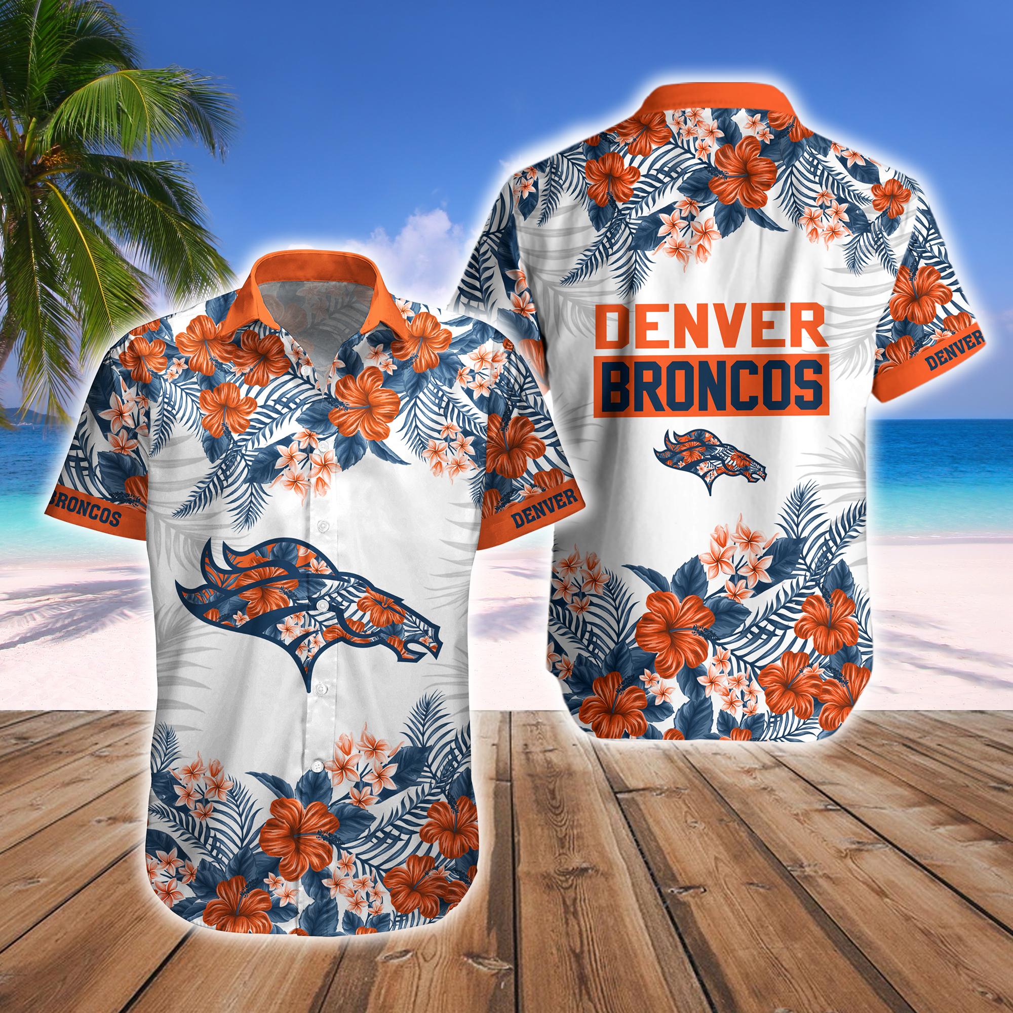 Denver Broncos Tropical Hawaiian Fan Shirt Shorts Mountain Set
