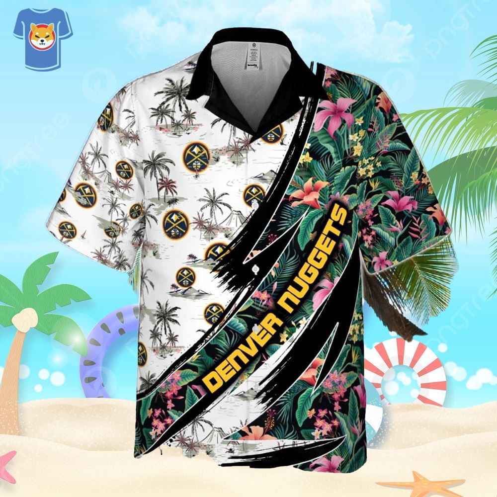 Denver Nuggets Hibiscus Flower And Tree Pattern Print Hawaiian Shirt
